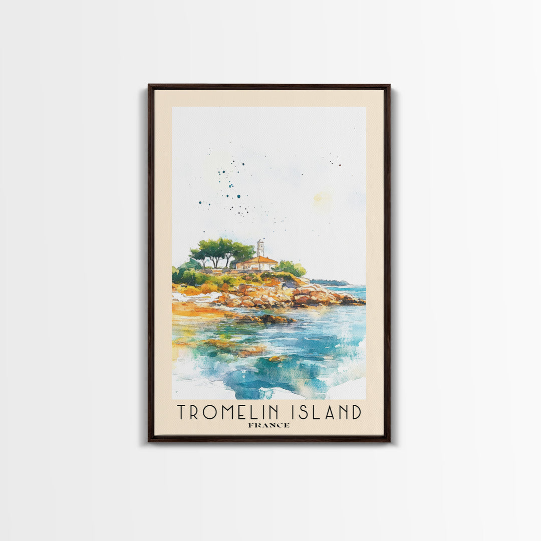 Tromelin Island, France Watercolor Beach Print, Vacation Gift, France Wall Art, Framed Canvas Print, Framed Beach Painting