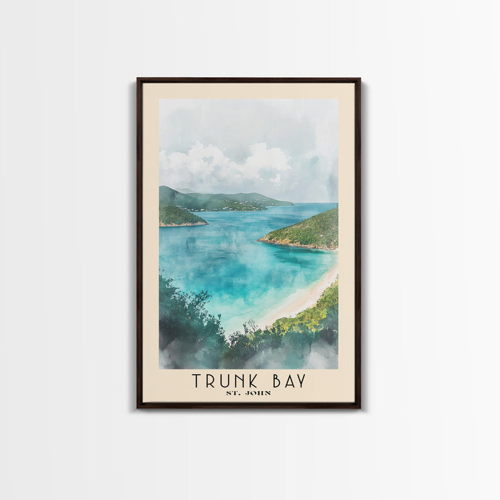 Trunk Bay, St. John Watercolor Print, Vacation Gift, St. John Wall Art, Beach Painting, Beach Decor, Large Wall Art, Wood Frame Art