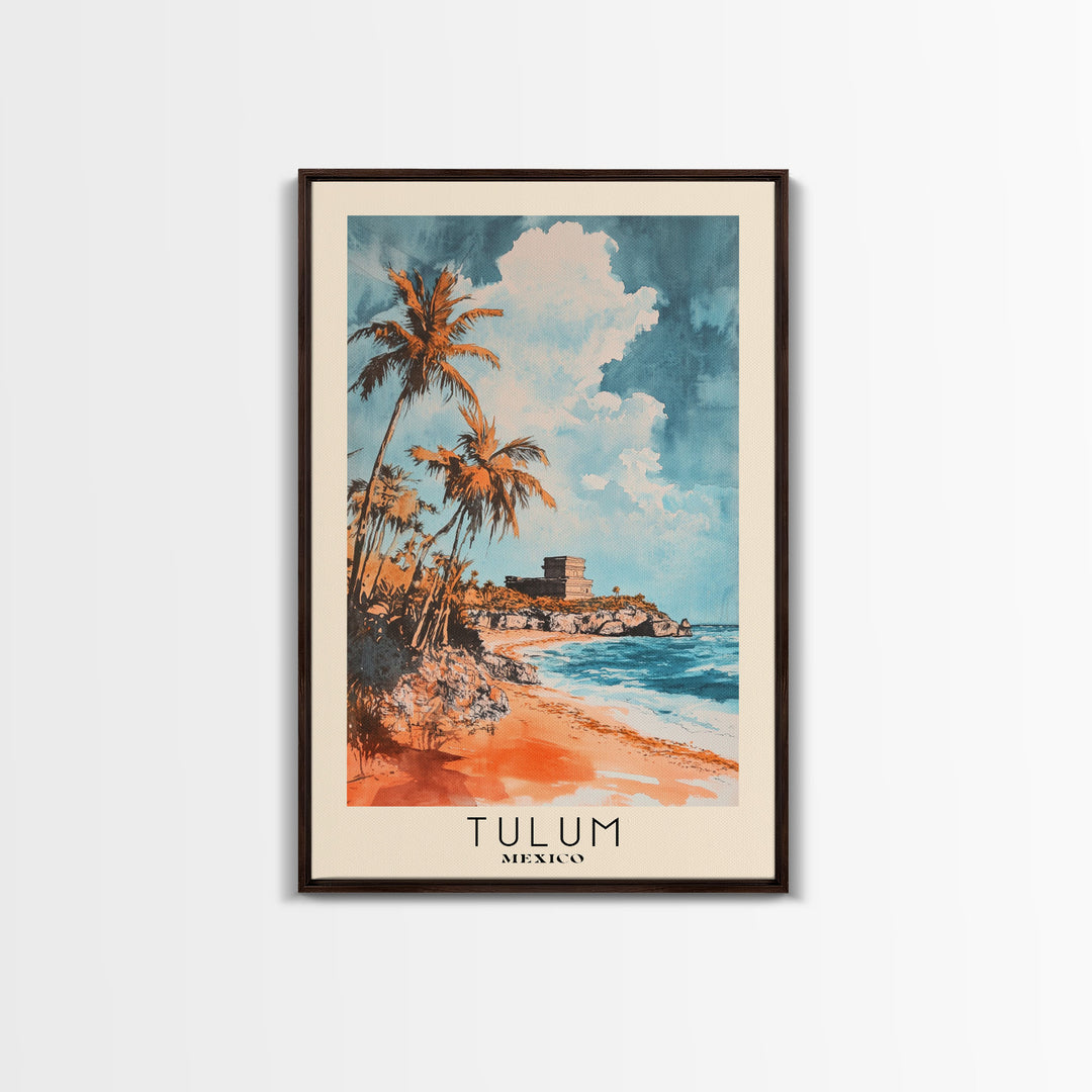 Tulum, Mexico Watercolor Print, Vacation Gift, Mexico Wall Art, Beach Painting, Beach Decor, Large Wall Art, Wood Frame Art