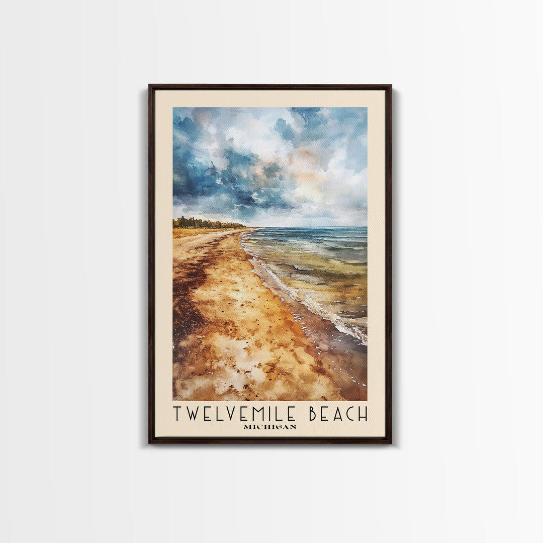 Twelvemile Beach, Michigan Watercolor Print, Vacation Gift, Michigan Wall Art, Beach Painting, Beach Decor, Large Wall Art, Wood Frame Art