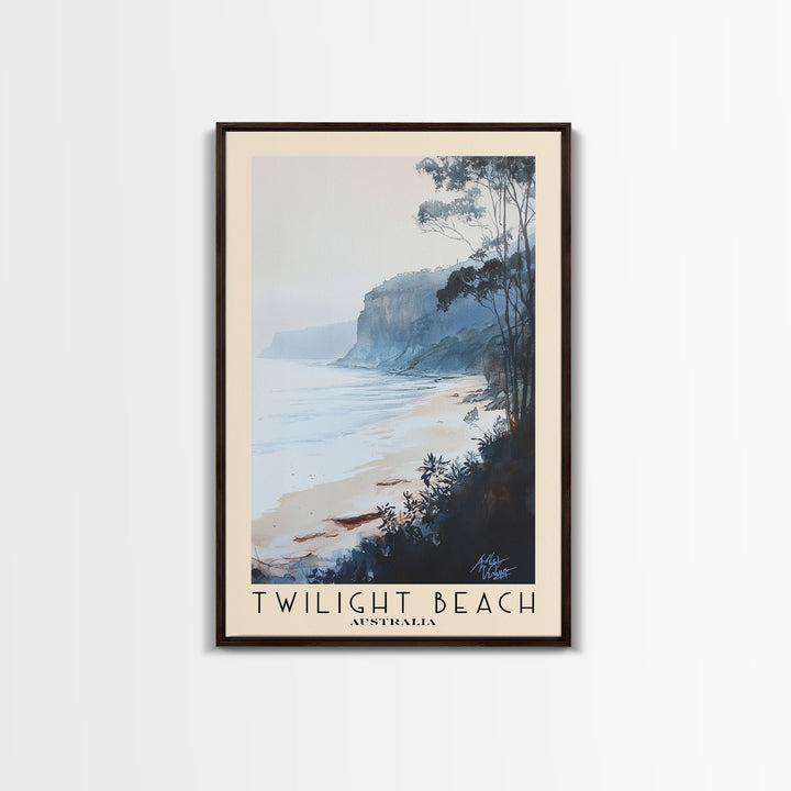 Twilight Beach, Australia Watercolor Beach Print, Vacation Gift, Australia Wall Art, Framed Canvas Print, Framed Beach Painting