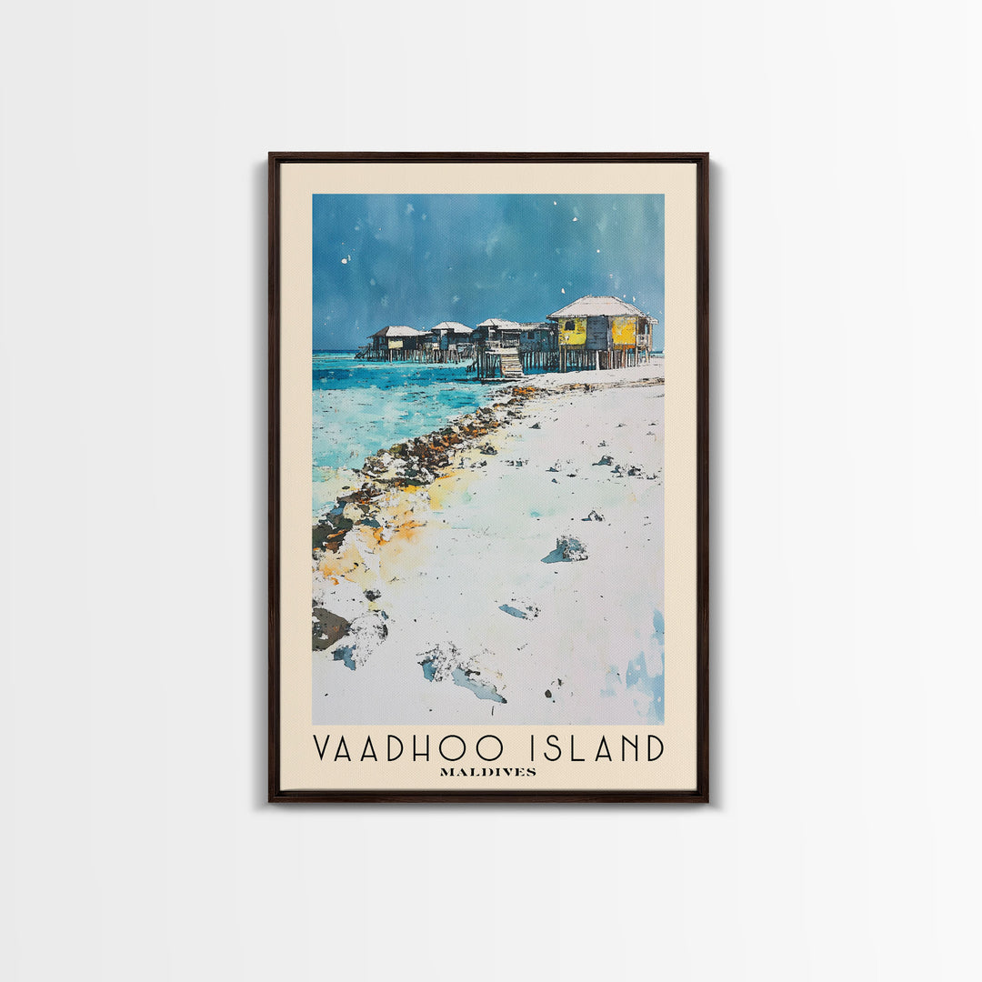 Vaadhoo Island, Maldives Watercolor Print, Vacation Gift, Maldives Wall Art, Beach Painting, Beach Decor, Large Wall Art, Wood Frame Art