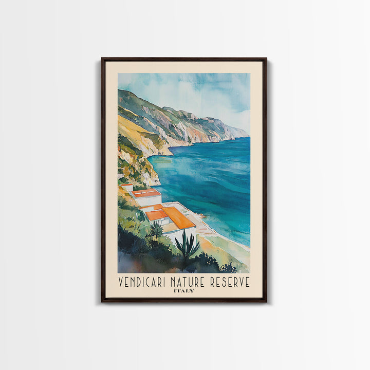 Vendicari Nature Reserve, Italy Watercolor Print, Vacation Gift, Italy Wall Art, Beach Painting, Beach Decor, Large Wall Art, Wood Frame Art