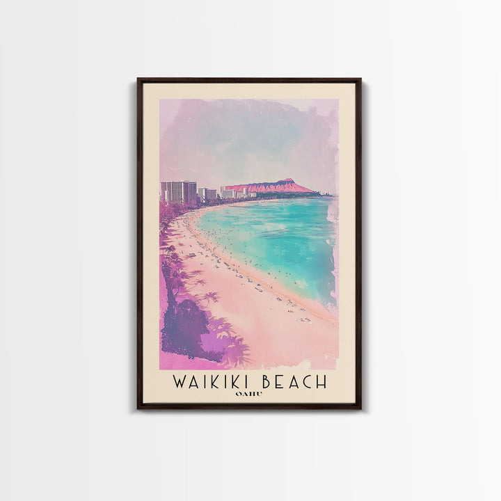 Waikiki Beach, Oahu Watercolor Print, Vacation Gift, Oahu Wall Art, Beach Painting, Beach Decor, Beach Or Lakehouse Art