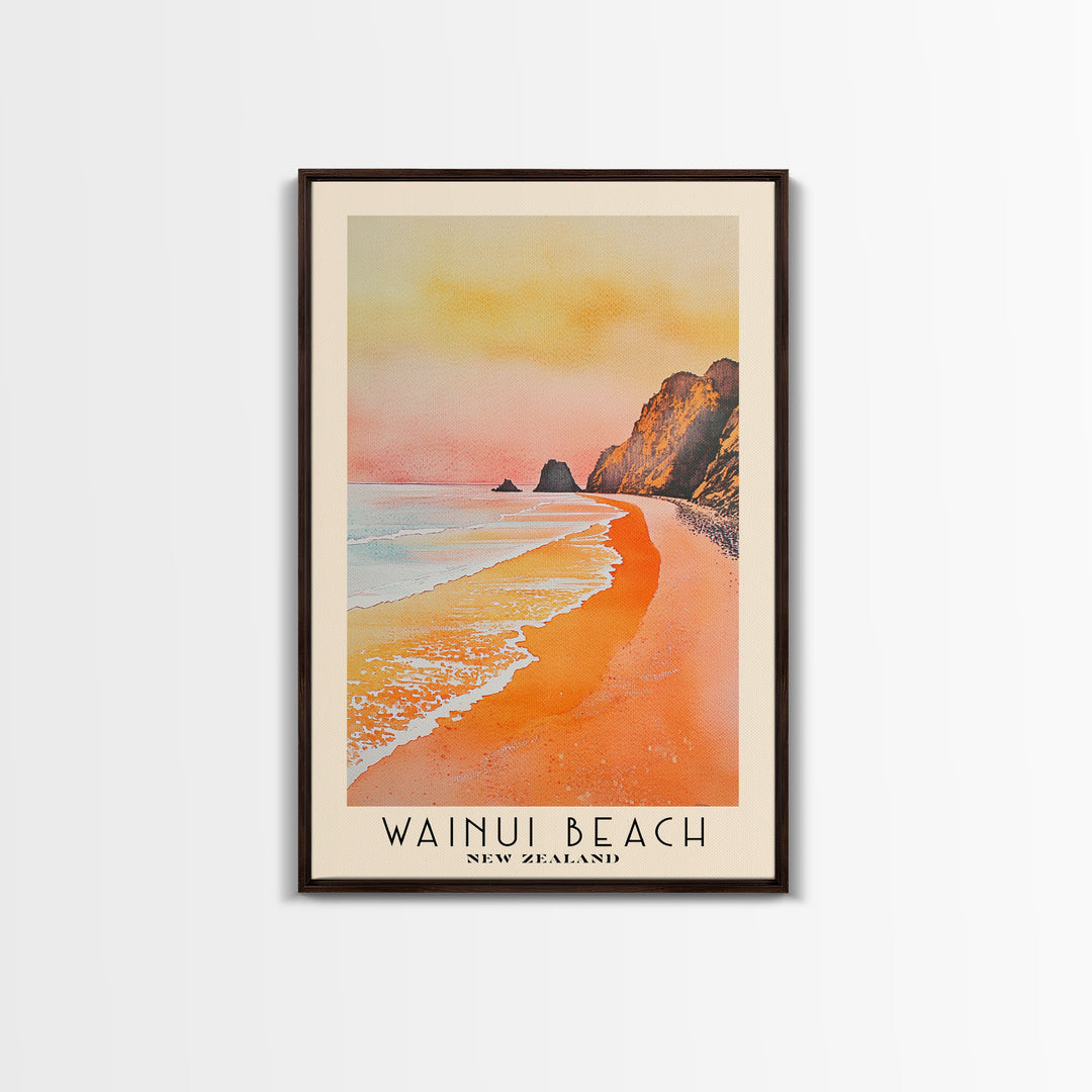 Wainui Beach, New Zealand Watercolor Print, Vacation Gift, New Zealand Wall Art, Beach Painting, Beach Decor, Large Wall Art, Wood Frame Art