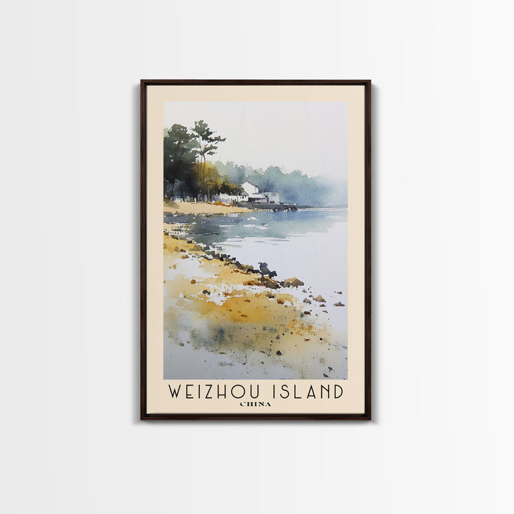 Weizhou Island, China Watercolor Print, Vacation Gift, China Wall Art, Beach Painting, Beach Decor, Large Wall Art, Wood Frame Art