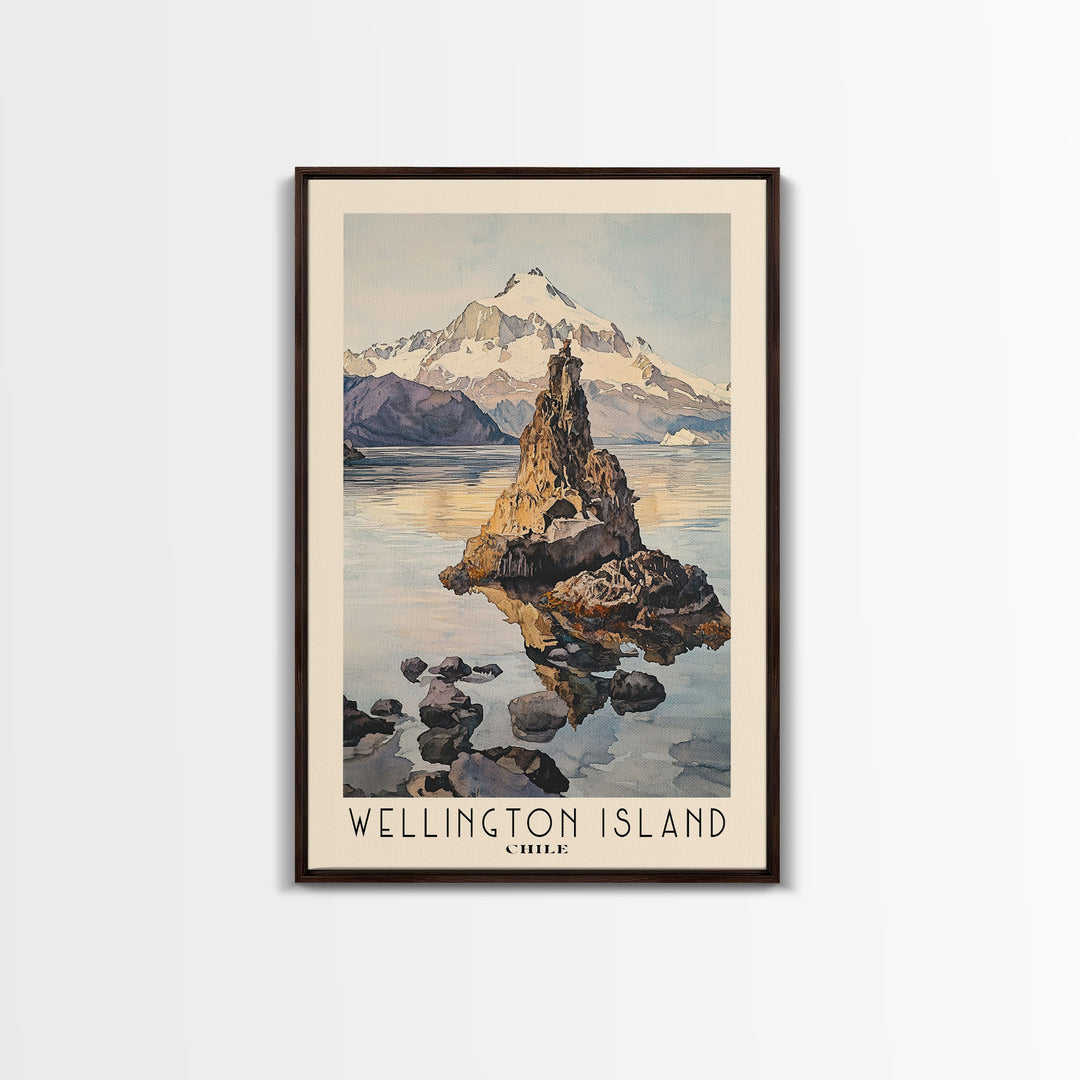 Wellington Island, Chile Watercolor Beach Print, Vacation Gift, Chile Wall Art, Framed Canvas Print, Framed Beach Painting