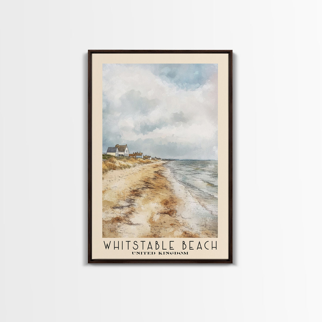 Whitstable beach, United Kingdom Watercolor Beach Print, Vacation Gift, United Kingdom Wall Art, Beach Painting, Beach Decor, Beach Painting