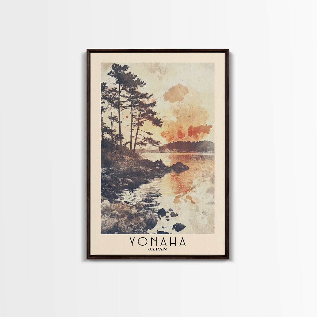 Yonaha, Japan Watercolor Beach Print, Vacation Gift, Japan Wall Art, Framed Canvas Print, Framed Beach Painting