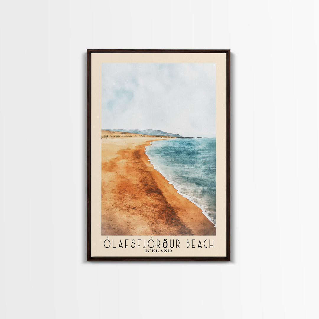 Ólafsfjörður Beach, Iceland Watercolor Print, Vacation Gift, Iceland Wall Art, Beach Painting, Beach Decor, Large Wall Art, Wood Frame Art