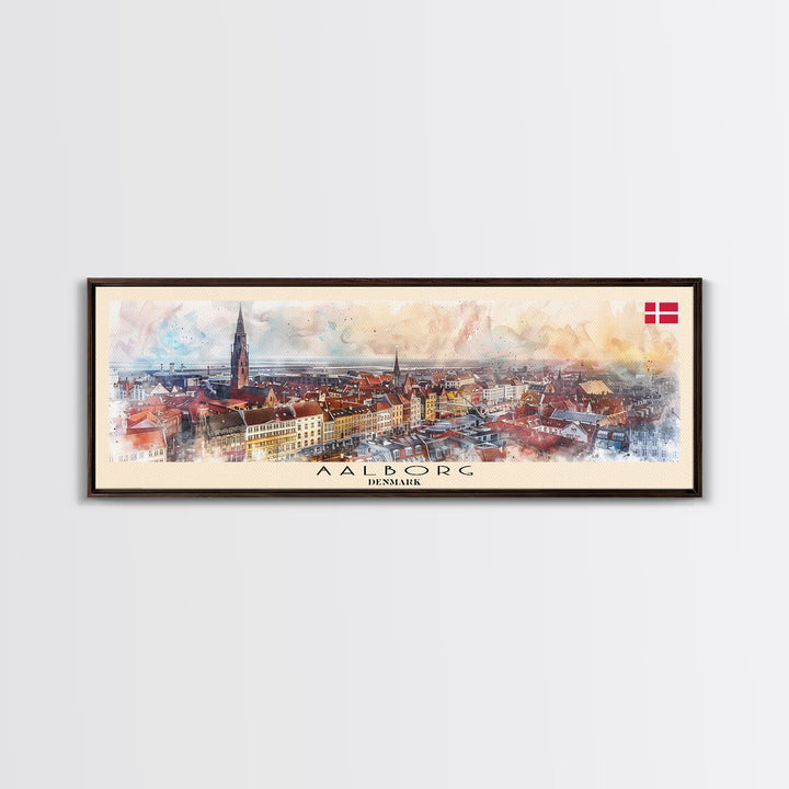 Aalborg Denmark Travel Print Wall Art, Panoramic City Art, Travel Art, Wall Decor, Vacation Gift, Framed Canvas Print Or Metal Art