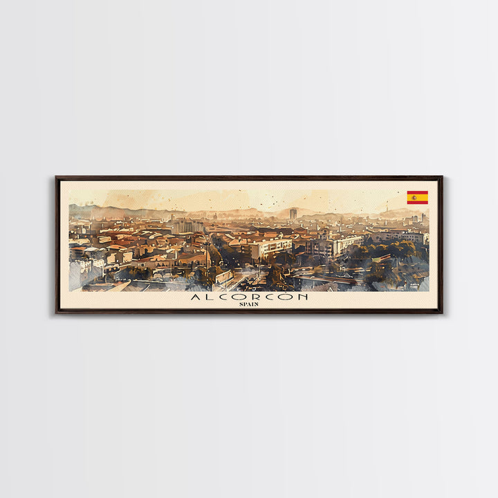 Alcorcón Spain Panoramic Travel Poster, Framed Canvas Print or Metal Wall Art, Travel Art, Home Decor, Panoramic Painting, Midcentury Art