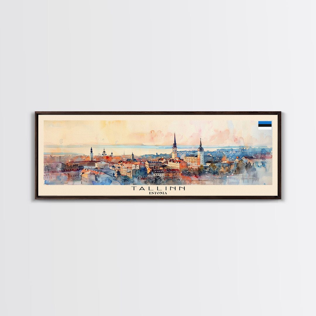 Tallinn Estonia Panoramic Travel Poster, Framed Canvas Print or Metal Wall Art, Travel Art, Home Decor, Panoramic Painting, Midcentury Art