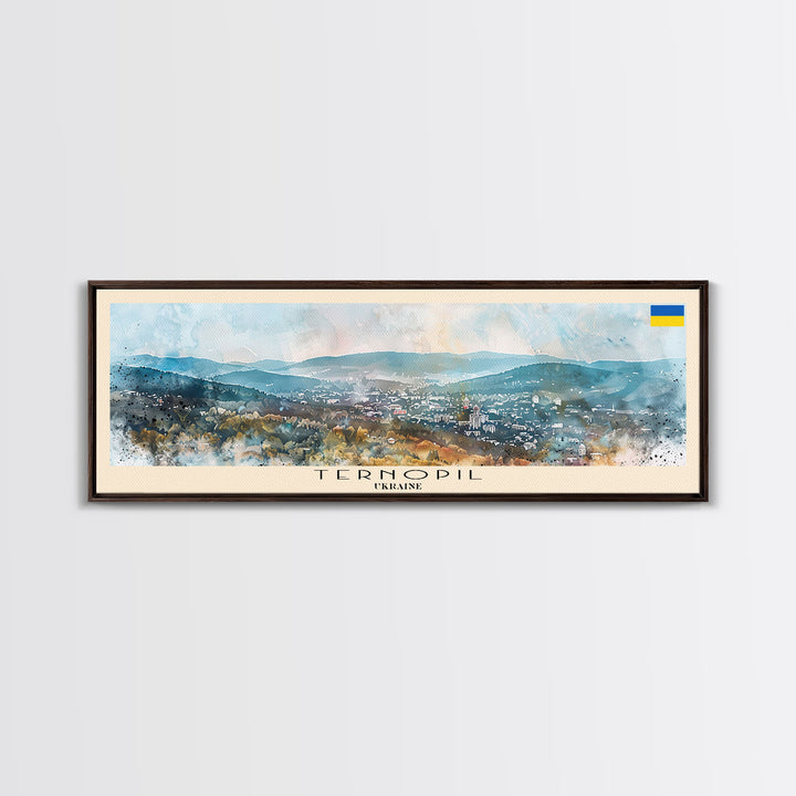 Ternopil Ukraine Panoramic Travel Poster, Framed Canvas Print or Metal Wall Art, Travel Art, Home Decor, Panoramic Painting, Midcentury Art