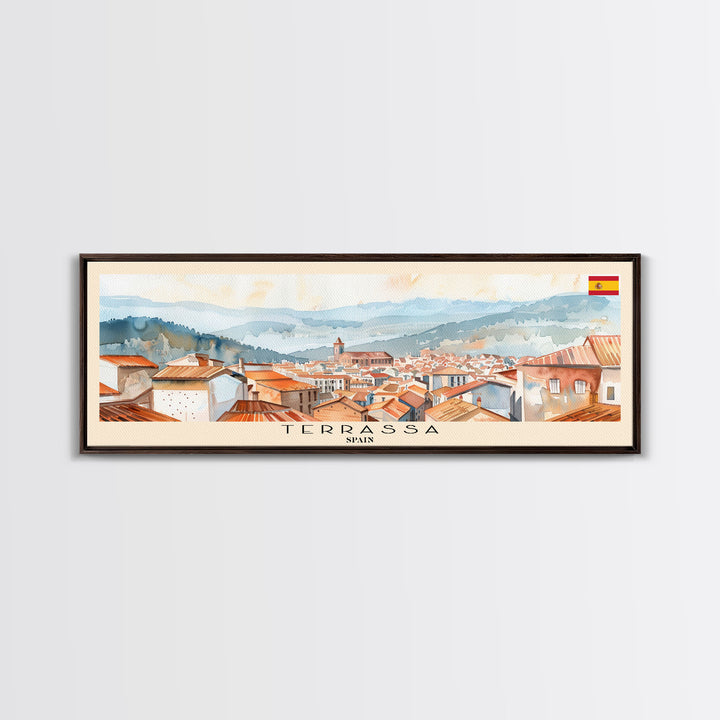 Terrassa Spain Wall Art, Panoramic Travel Poster, Panoramic Framed Canvas Print, City Wall Art, Wall Hanging Home Decor, Travel Art