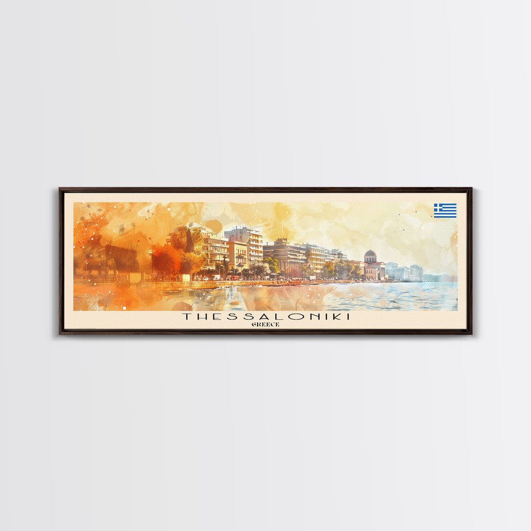 Thessaloniki Greece Travel Art, City Art, Framed Canvas Print or Metal Wall Art, Europe Travel Poster, Panoramic Wall Art, Extra Wide Wall Art