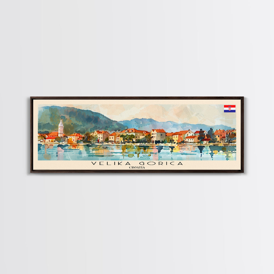 Velika Gorica Croatia Panoramic Travel Poster, Framed Canvas Print or Metal Wall Art, Travel Art, Home Decor, Panoramic Painting, Midcentury Art