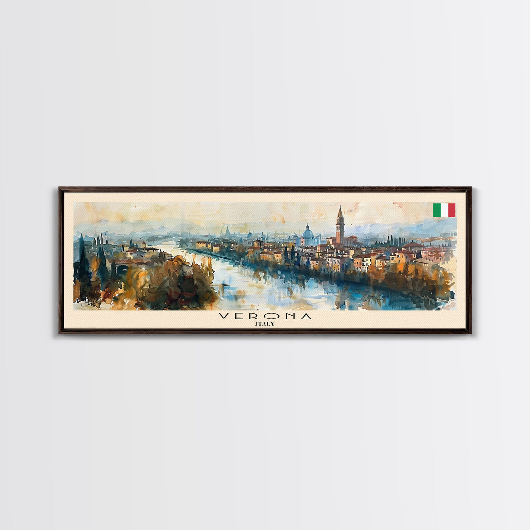 Verona Italy Travel Art, City Art, Framed Canvas Print or Metal Wall Art, Europe Travel Poster, Panoramic Wall Art, Extra Wide Wall Art