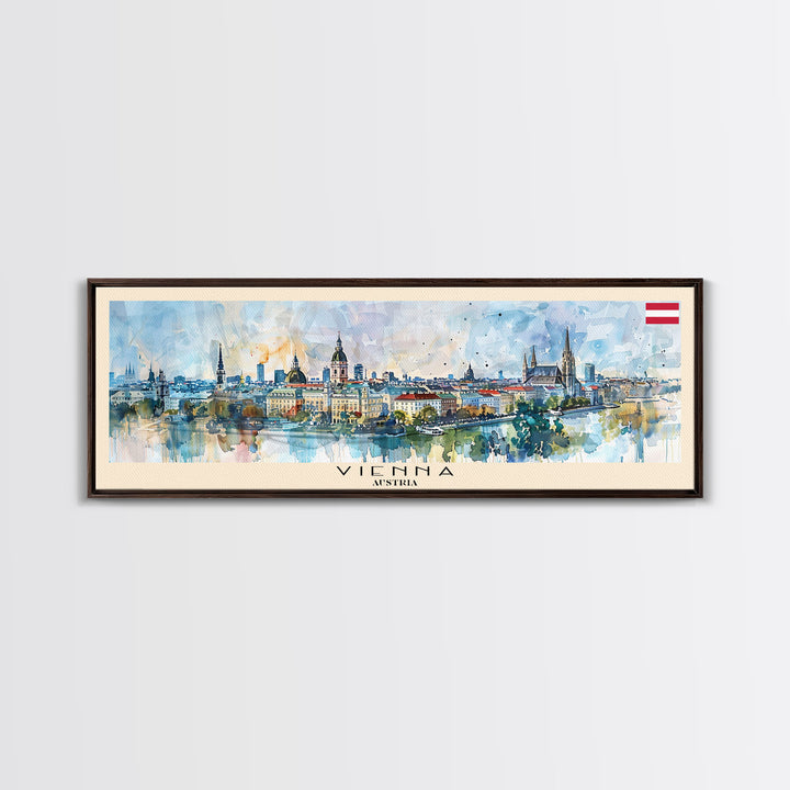 Vienna Austria Panoramic Travel Poster, Framed Canvas Print or Metal Wall Art, Travel Art, Home Decor, Panoramic Painting, Midcentury Art