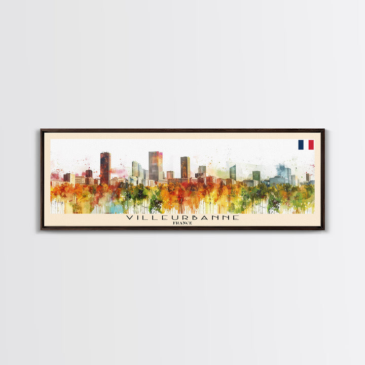 Villeurbanne France Panoramic Travel Poster, Framed Canvas Print or Metal Wall Art, Travel Art, Home Decor, Panoramic Painting, Midcentury Art