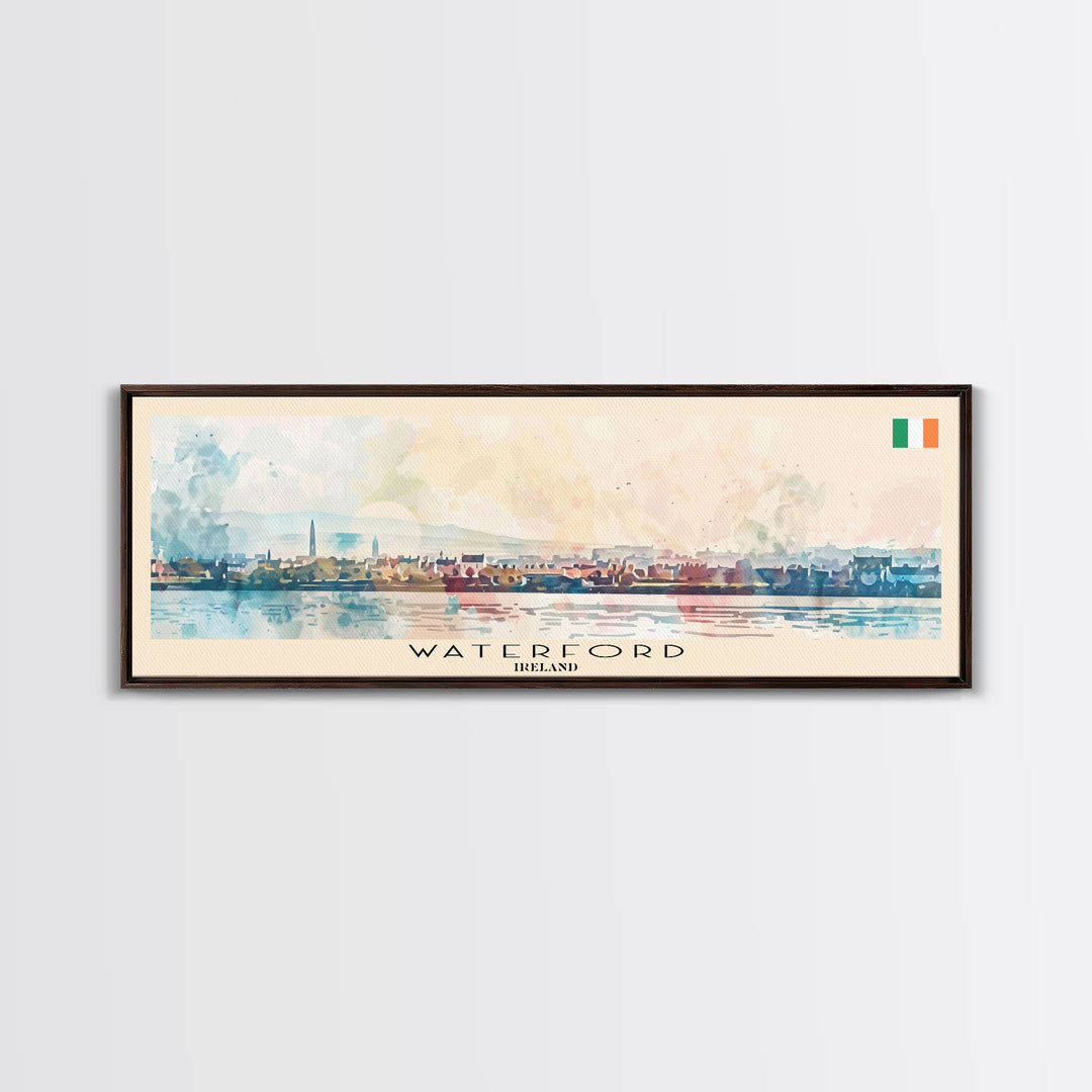 Waterford Ireland Panoramic Travel Poster, Framed Canvas Print or Metal Wall Art, Travel Art, Home Decor, Panoramic Painting, Midcentury Art