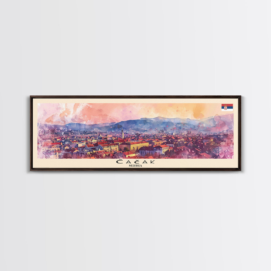 ?a?ak Serbia Wall Art, Panoramic Travel Poster, Panoramic Framed Canvas Print, City Wall Art, Wall Hanging Home Decor, Travel Art