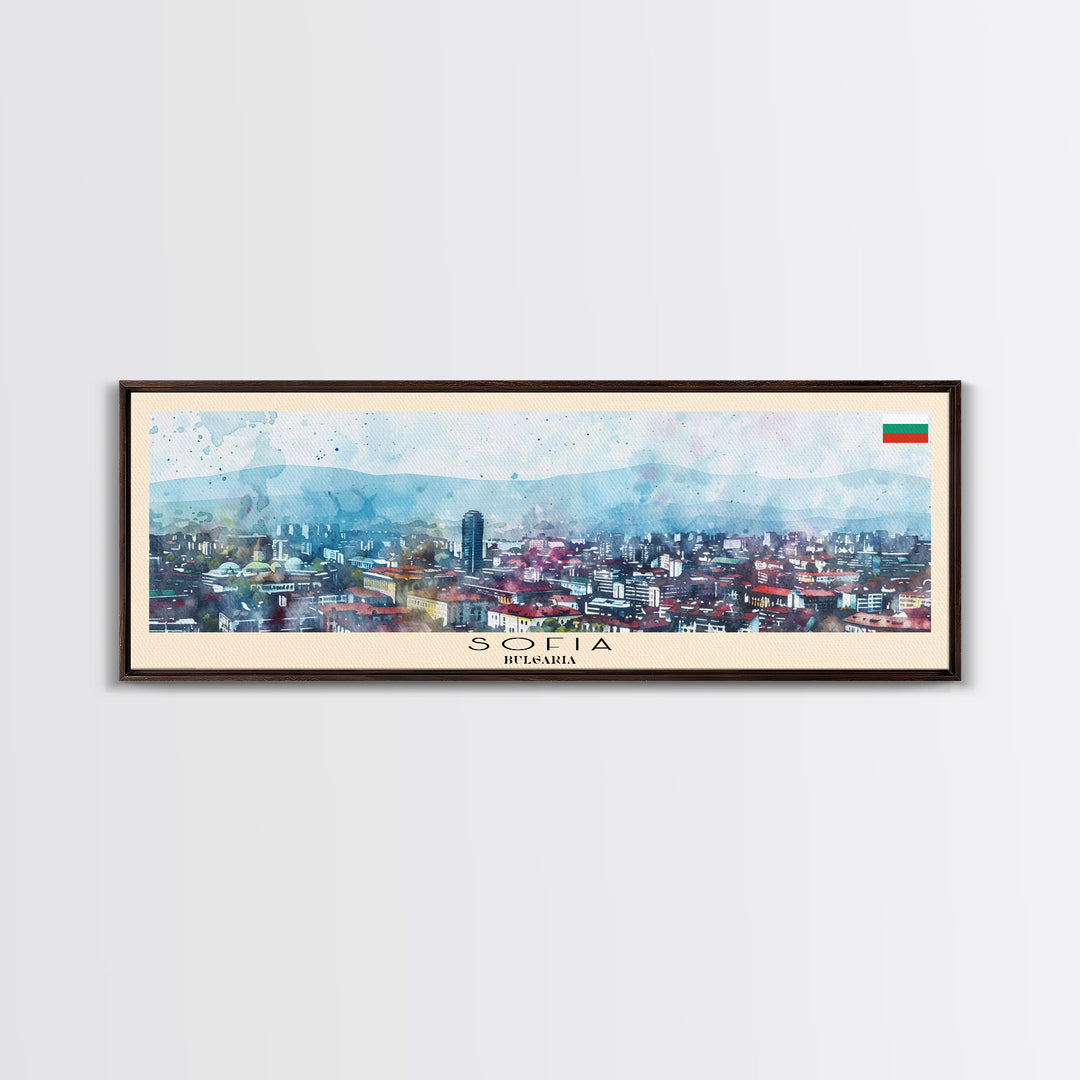 Sofia Bulgaria  Wall Art, Panoramic Travel Poster, Panoramic Framed Canvas Print, City Wall Art, Wall Hanging Home Decor, Travel Art