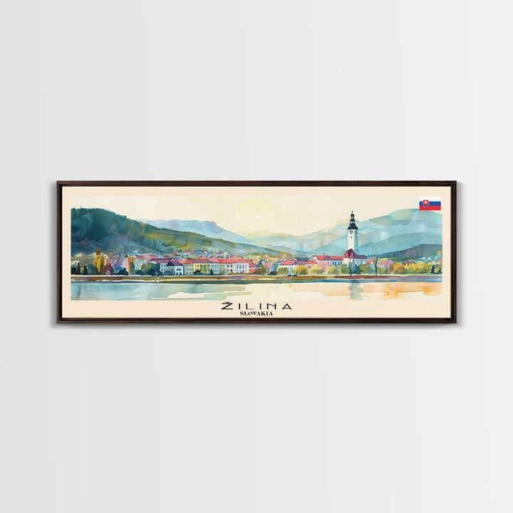 Zilina Slovakia Panoramic Travel Poster, Framed Canvas Print or Metal Wall Art, Travel Art, Home Decor, Panoramic Painting, Midcentury Art