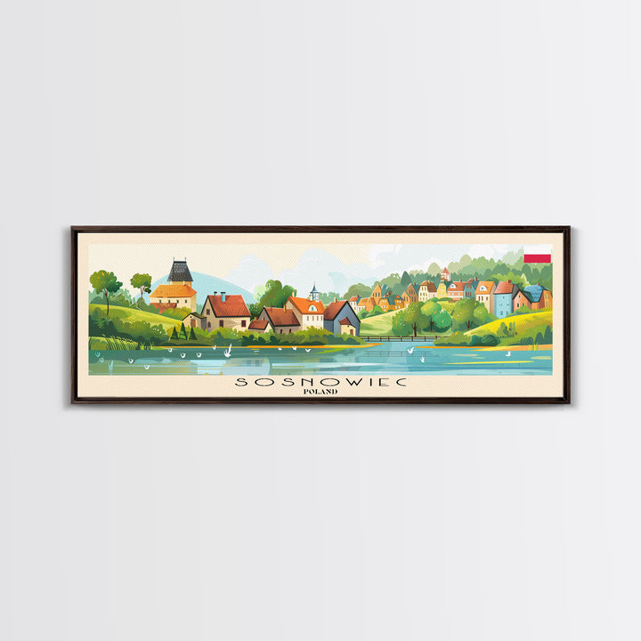 Sosnowiec Poland Panoramic Travel Poster, Framed Canvas Print or Metal Wall Art, Travel Art, Home Decor, Panoramic Painting, Midcentury Art