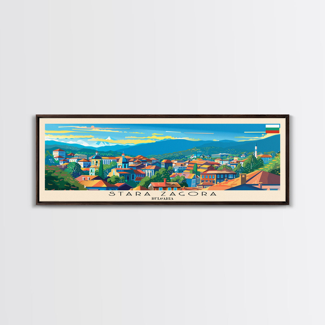 Stara Zagora Bulgaria Wall Art, Panoramic Travel Poster, Panoramic Framed Canvas Print, City Wall Art, Wall Hanging Home Decor, Travel Art