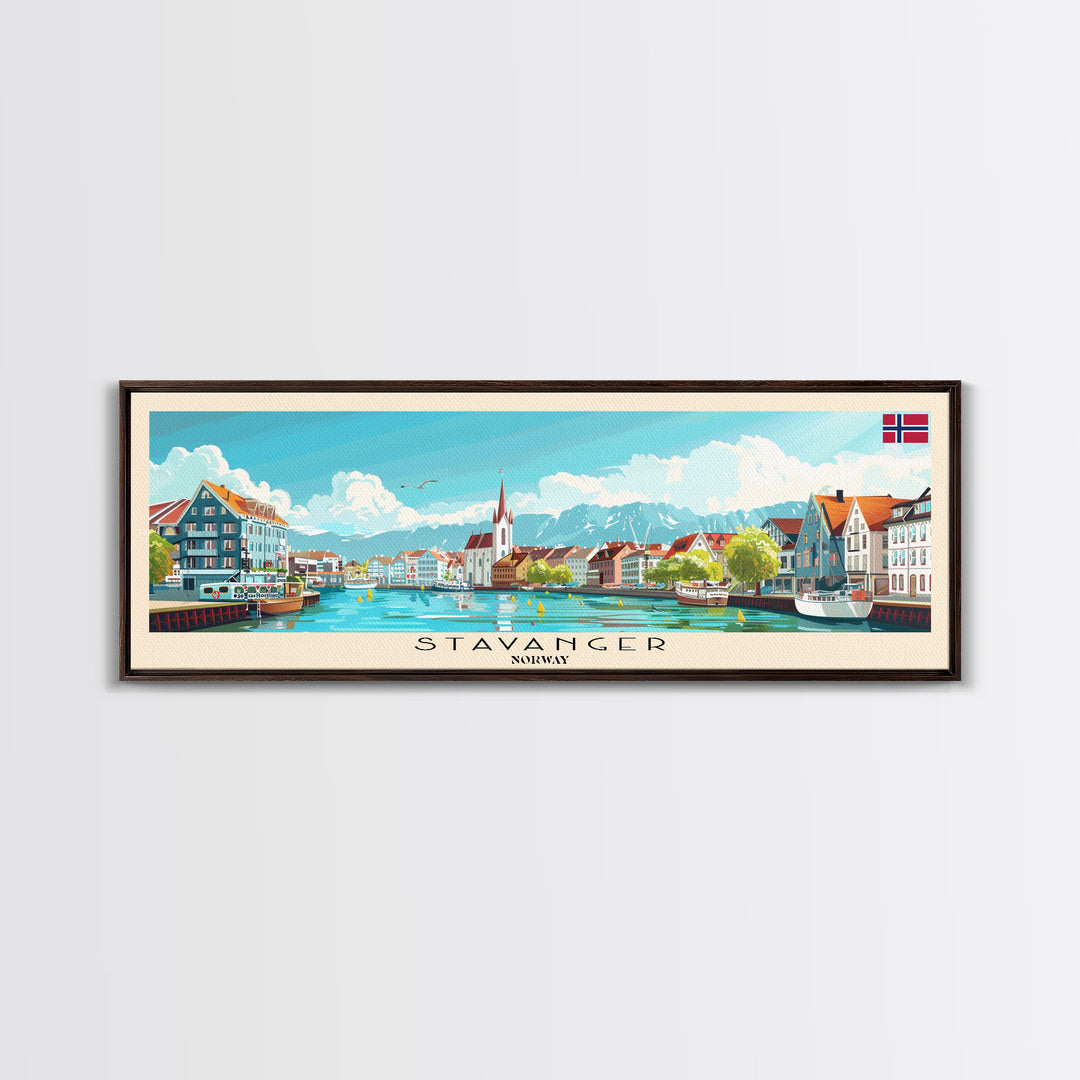 Stavanger Norway Travel Art, City Art, Framed Canvas Print or Metal Wall Art, Europe Travel Poster, Panoramic Wall Art, Extra Wide Wall Art