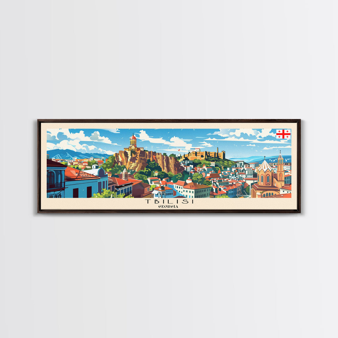 Tbilisi Georgia Travel Art, City Art, Framed Canvas Print or Metal Wall Art, Europe Travel Poster, Panoramic Wall Art, Extra Wide Wall Art