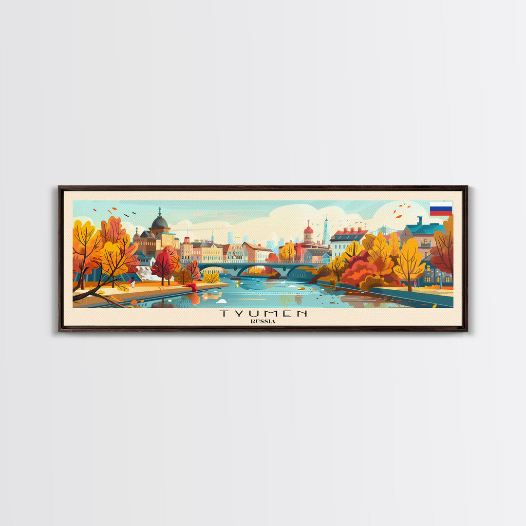 Tyumen Russia Panoramic Travel Poster, Framed Canvas Print or Metal Wall Art, Travel Art, Home Decor, Panoramic Painting, Midcentury Art