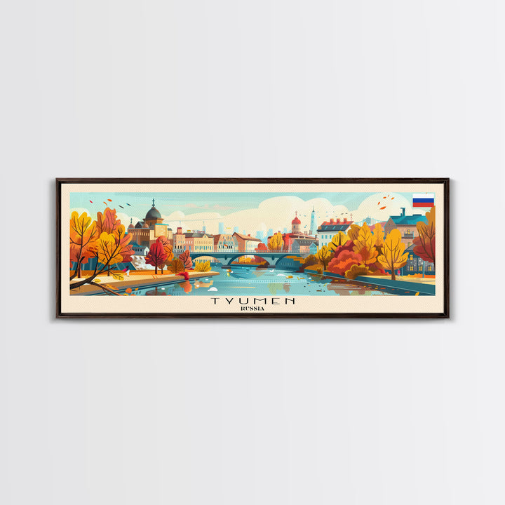 Tyumen Russia Panoramic Travel Poster, Framed Canvas Print or Metal Wall Art, Travel Art, Home Decor, Panoramic Painting, Midcentury Art