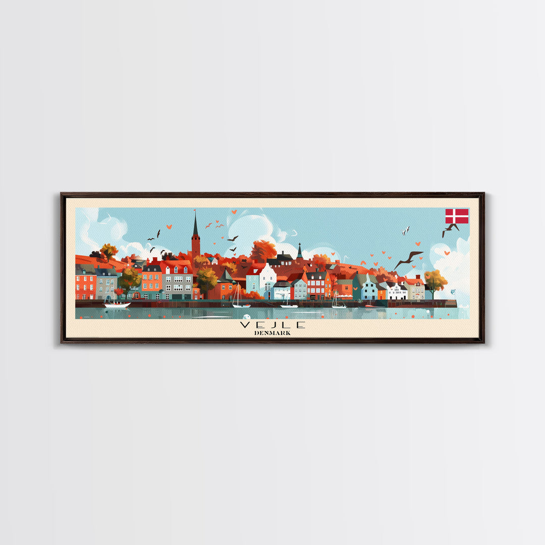 Vejle Denmark Travel Art, City Art, Framed Canvas Print or Metal Wall Art, Europe Travel Poster, Panoramic Wall Art, Extra Wide Wall Art