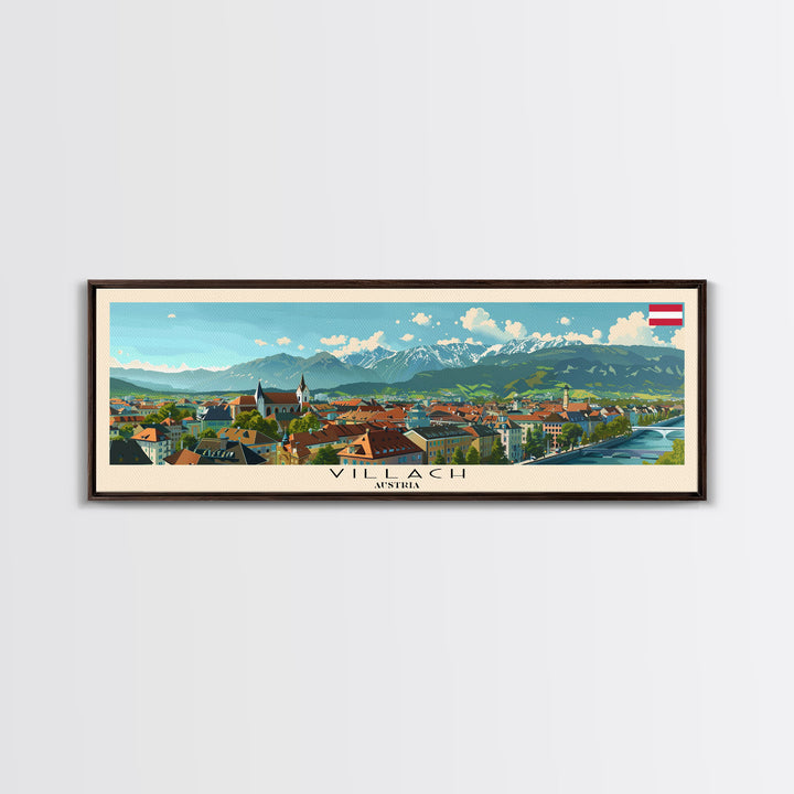 Villach Austria Travel Art, City Art, Framed Canvas Print or Metal Wall Art, Europe Travel Poster, Panoramic Wall Art, Extra Wide Wall Art