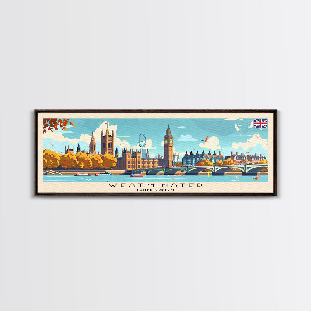 Westminster United Kingdom Wall Art, Panoramic Travel Poster, Panoramic Framed Canvas Print, City Wall Art, Wall Hanging Home Decor, Travel Art