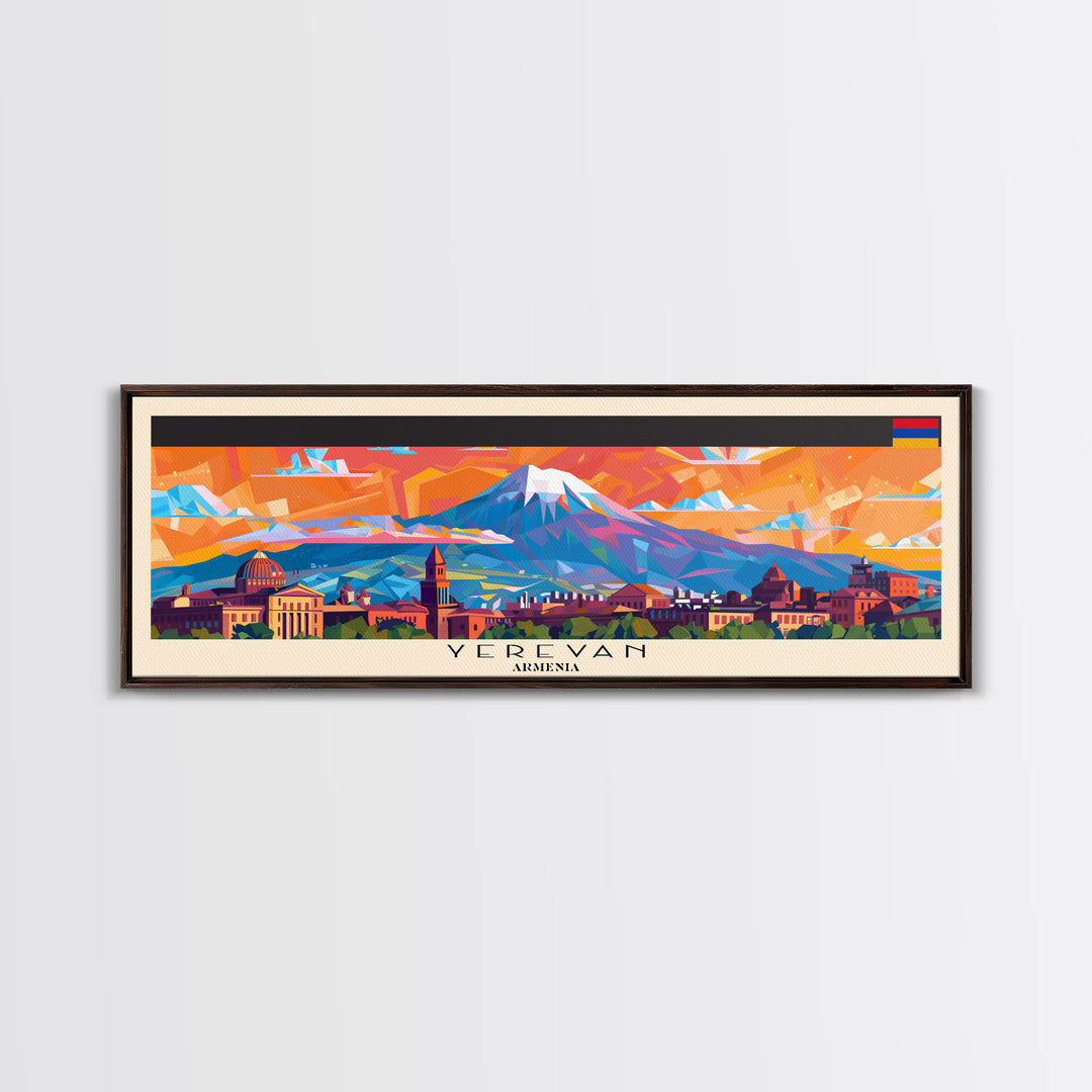 Yerevan Armenia Travel Art, City Art, Framed Canvas Print or Metal Wall Art, Europe Travel Poster, Panoramic Wall Art, Extra Wide Wall Art