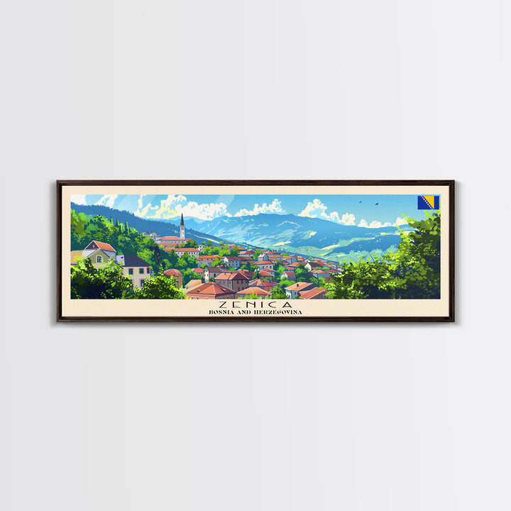 Zenica Bosnia Travel Print Wall Art, Panoramic City Art, Travel Art, Wall Decor, Vacation Gift, Framed Canvas Print Or Metal Art