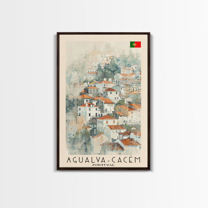 Agualva-Cacém in Portugal Watercolor Travel Poster Art, Framed Canvas Print, Perfect Wall Art for Living Room or Bedroom Decor