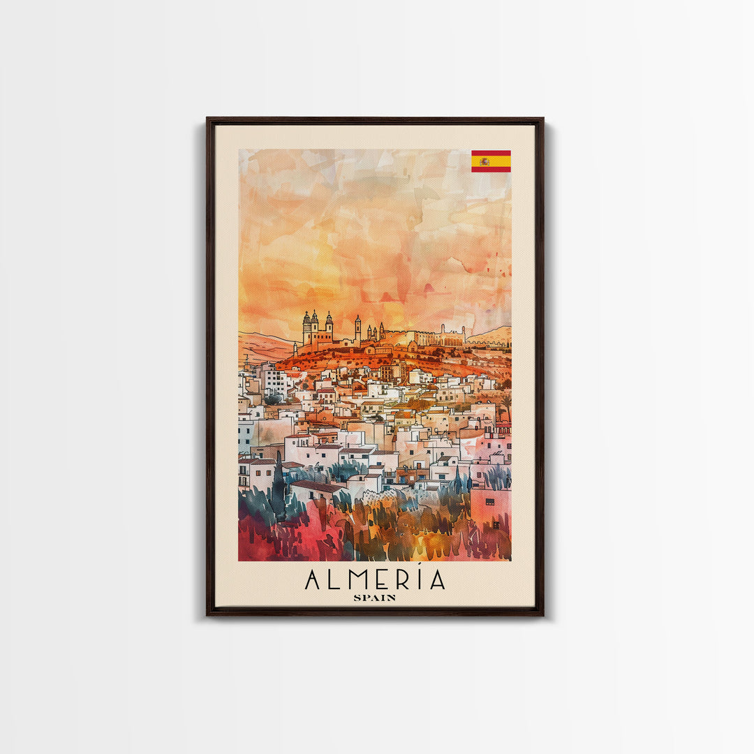 Almerķa Spain Beachside City Travel Poster Art, Framed Canvas Print, Vibrant Wall Art for Living Room, Bedroom Decor, Home Decoration