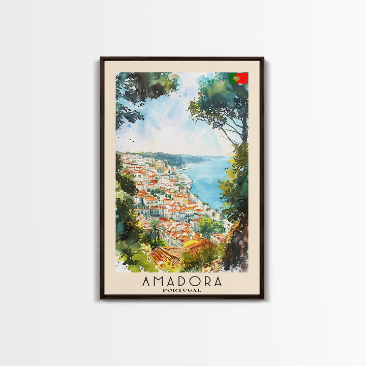 Amadora Portugal Scenic View Travel Poster Art, Framed Canvas Print, Stunning Wall Art for Living Room, Bedroom Decor, Home Decoration