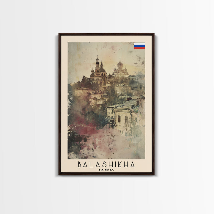 Balashikha Russia Travel Poster Framed Canvas Print, Wall Art, Home Decor, Vacation Print, Watercolor Painting, Cityscape Art, Atmospheric Art