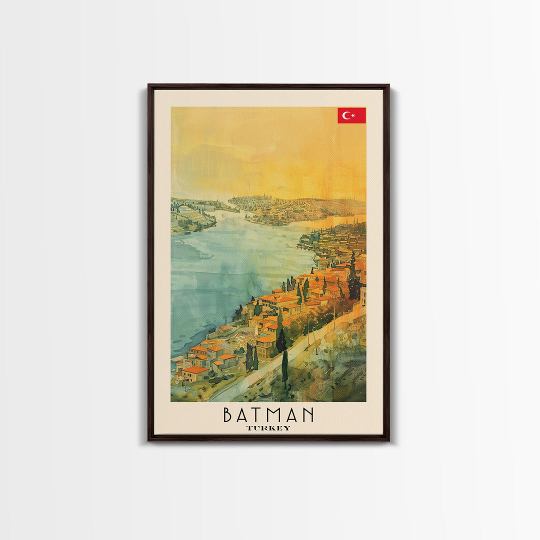 Batman Turkey Travel Poster Framed Canvas Print, Wall Art, Living Room Art, Watercolor Painting, Original Art, Vacation Gift