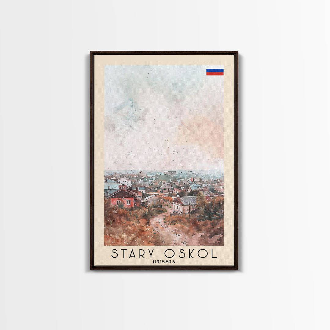 Stary Oskol Russia Travel Poster Framed Canvas Print, Watercolor Painting, Scenic Wall Art, Home Decor, Russian Landscape, Unique Art