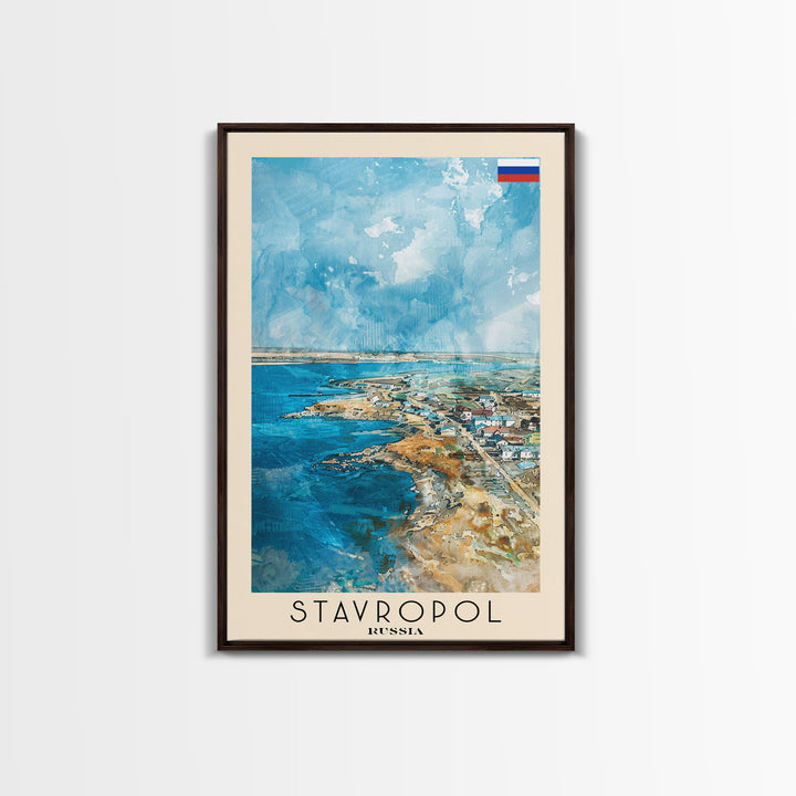 Stavropol Russia Travel Poster Framed Canvas Print, Watercolor Painting, Urban Wall Art, Home Decor, Russian Cityscape, Artistic Decor