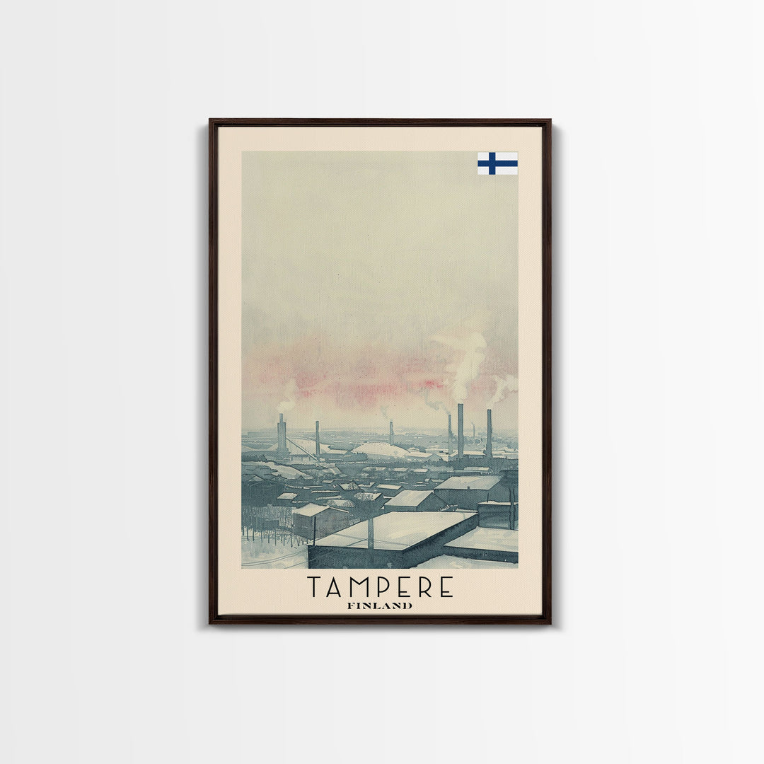 Tampere Finland Travel Poster Framed Canvas Print, Watercolor Painting, Scenic Wall Art, Home Decor, Finnish Landscape, Contemporary Art