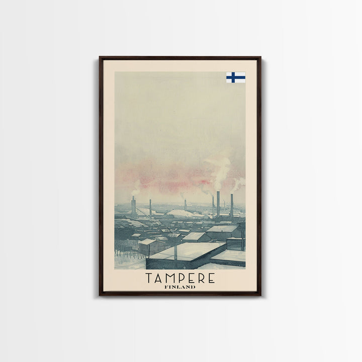 Tampere Finland Travel Poster Framed Canvas Print, Watercolor Painting, Scenic Wall Art, Home Decor, Finnish Landscape, Contemporary Art