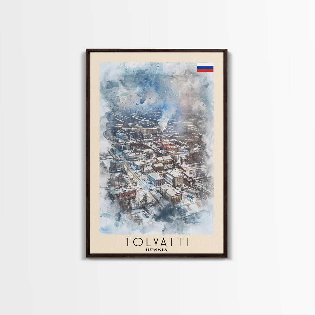 Tolyatti Russia Travel Poster Framed Canvas Print, Watercolor Painting, Scenic Wall Art, Home Decor, Russian Landscape, Rustic Art