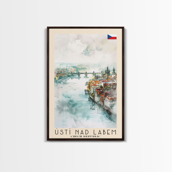 Usti Nad Labem Czech Travel Poster Framed Canvas Print, Watercolor Painting, Scenic Wall Art, Home Decor, Czech Landscape, Bohemian Art